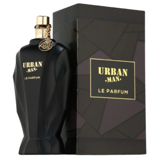 Fragrance World Urban Man Le Parfum EDP 90 ml — товар и упаковка; очень крупный план; на белом фоне; самый близкий кадр