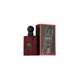 Fragrance World Opio Noir Red Dose EDP 100 ml — toode ja pakend; täiskompositsioon; valgel taustal