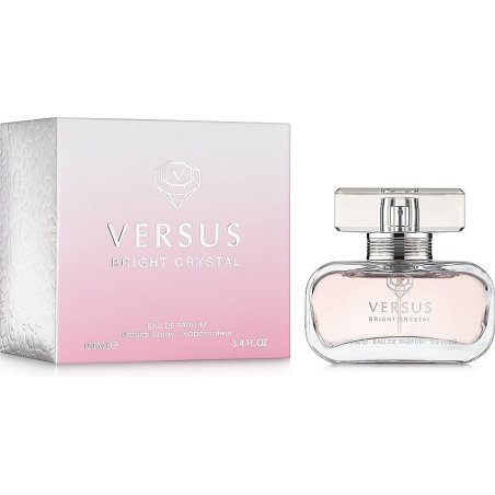 Fragrance World Versus Bright Crystal EDP 100 ml — toode ja pakend; lähivaade; valgel taustal