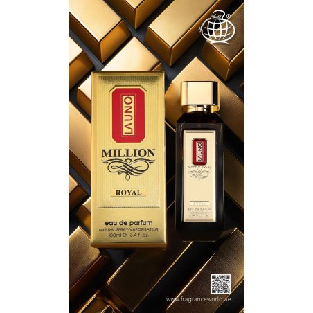 Fragrance World La Uno Million Royal EDP 100 ml — товар и упаковка; крупный план; на белом фоне