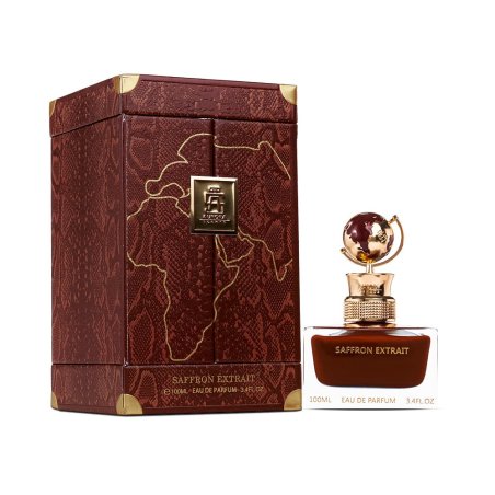 Aurora Scents Saffron Extrait EDP 100 ml — productverpakking; close-up; op een witte achtergrond