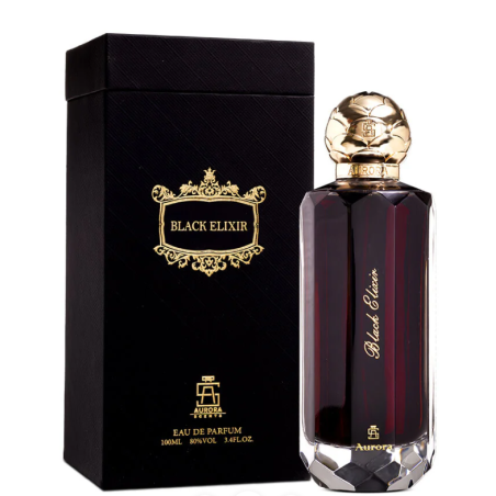 Aurora Scents Black Elixir EDP 100 ml — изображение товара; очень крупный план; на белом фоне