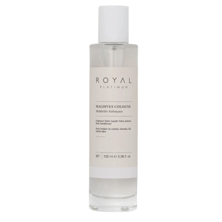 Royal Platinum MALDIVES Cologne 100 ml — изображение товара; крупный план; на белом фоне; средний план
