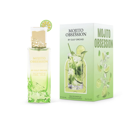 Gulf Orchid Mojito Obsession EDP 100 ml — produktemballasje; full komposisjon; på hvit bakgrunn
