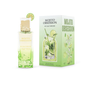 Gulf Orchid Mojito Obsession EDP 100 ml — produktemballasje; full komposisjon; på hvit bakgrunn