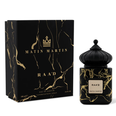 Matin Martin RAA'D Gulf Orchid EDP 100 ml — упаковка товара; очень крупный план; на белом фоне
