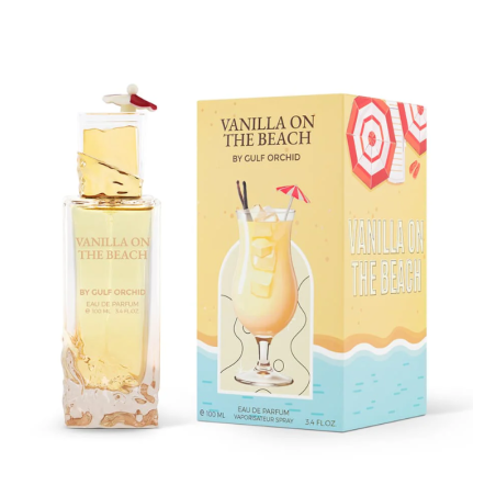 Gulf Orchid Vanilla On The Beach EDP 100 ml — упаковка товара; полная композиция; на белом фоне; самый близкий кадр