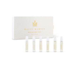 Matin Martin Discovery Set EDP 2 ml × 6 — produktas iš priekio; visa kompozicija; baltame fone