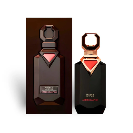 Fragrance World Amber Empire Extrait de Parfum 100 ml — product en verpakking; close-up; op een witte achtergrond