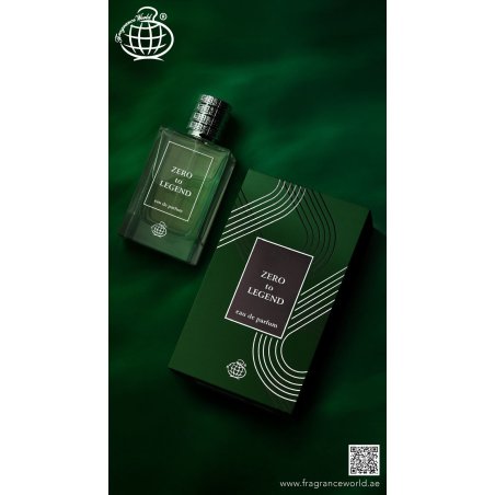 Fragrance World Zero to Legend EDP 100 ml — упаковка товара; очень крупный план; на белом фоне