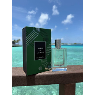 Fragrance World Zero to Legend EDP 100 ml — товар в стилизованной композиции; очень крупный план; на открытом воздухе