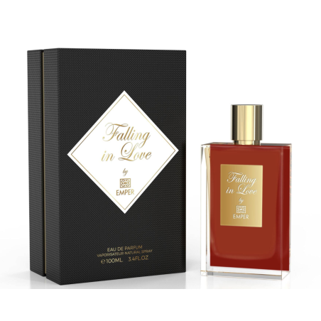 Emper Falling in Love EDP 100 ml — toode ja pakend; lähivaade; valgel taustal