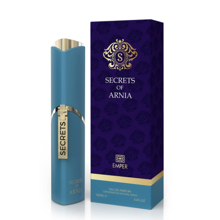 Emper Secrets of Arnia EDP 100 ml — productverpakking; close-up; op een witte achtergrond