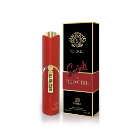 Emper Secrets of Red Girl EDP 100 ml — товар и упаковка; полная композиция; на белом фоне
