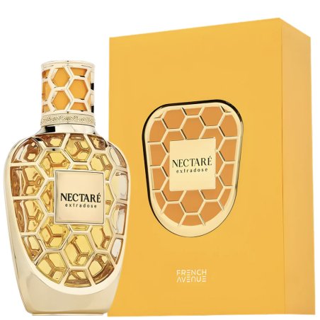 Fragrance World Nectare Extradose Extrait de Parfum 90 ml — produktemballage; meget tæt nærbillede; på hvid baggrund