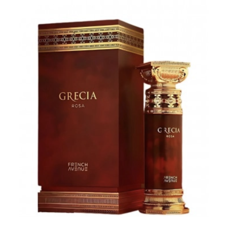 Fragrance World Grecia Rosa EDP 100 ml — productweergave; close-up; op een witte achtergrond; meest nabije kadrering