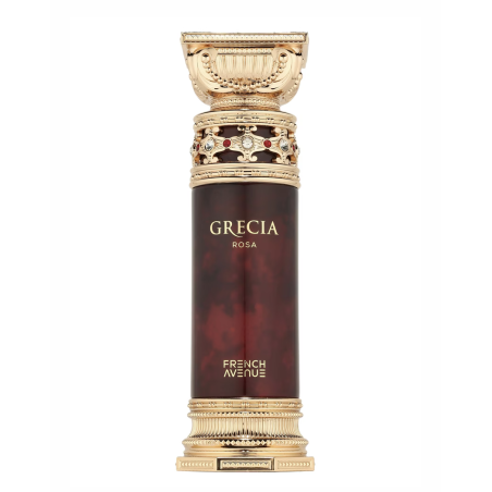 Fragrance World Grecia Rosa EDP 100 ml — productweergave; close-up; op een witte achtergrond; ruimste kadrering