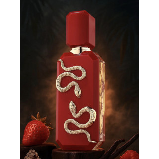 Fragrance World Veneno Scarlet Extrait de Parfum 100 ml — product en verpakking; zeer nabije close-up; op een witte achtergrond
