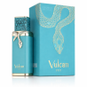 Fragrance World Vulcan Feu EDP 100 ml — produktemballage; meget tæt nærbillede; informationsgrafik for produktet