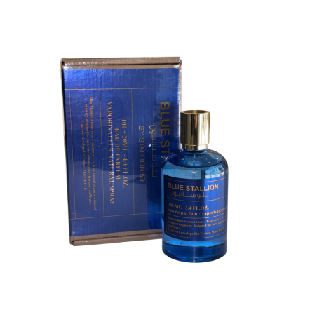 Emper Blue Stallion by Stallion 53 EDP 100 ml — товар и упаковка; полная композиция; на белом фоне