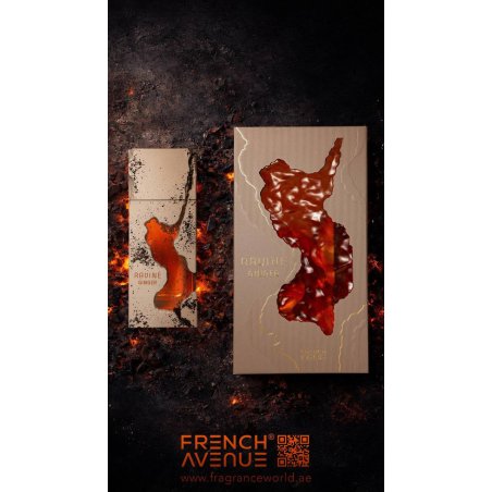 Fragrance World Ravine Ginger EDP 100 ml — άποψη προϊόντος; πολύ κοντινό πλάνο; σε λευκό φόντο; ευρύτερο κάδρο