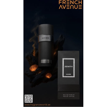 Fragrance World Zenith Noire EDP 100 ml — toote vaade; väga lähivõte; valgel taustal; kõige laiem kadreering