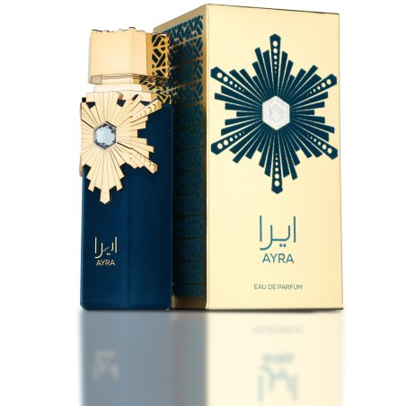Fragrance World Athoor Al Alam Ayra EDP 100 ml — toote pakend; lähivaade; valgel taustal; lähim kadreering