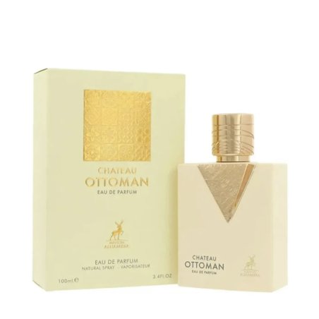 Lattafa Perfume Chateau Ottoman Maison EDP 100 ml — toote pakend; lähivaade; valgel taustal
