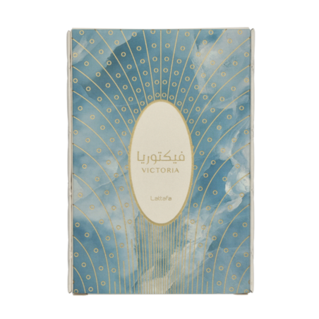 Lattafa Perfume Victoria EDP 100 ml — toote vaade; lähivaade; valgel taustal; lähim kadreering