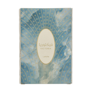 Lattafa Perfume Victoria EDP 100 ml — toote vaade; lähivaade; valgel taustal; lähim kadreering