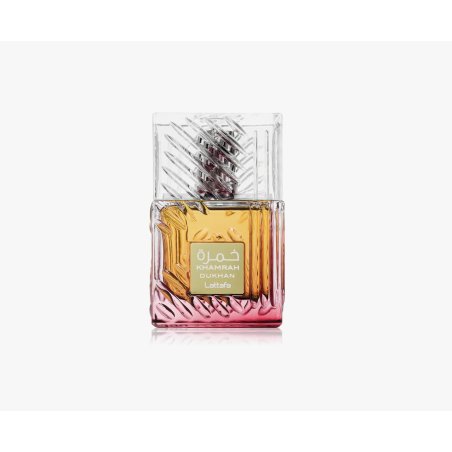 Lattafa Perfume Khamrah Dukhan EDP 100 ml — изображение товара; широкая композиция; на белом фоне