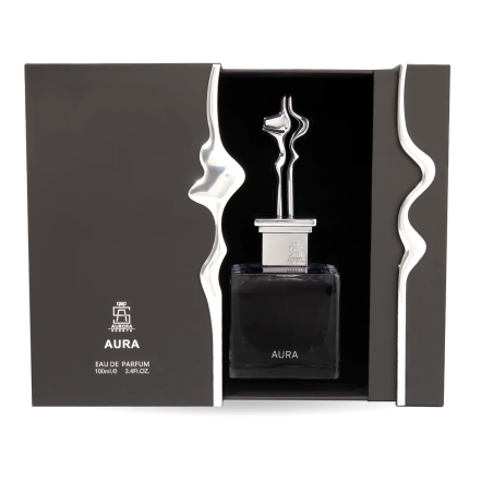 Aurora Scents Aura Silver EDP 100 ml — изображение товара; очень крупный план; на белом фоне