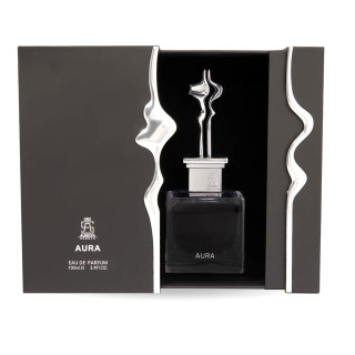 Aurora Scents Aura Silver EDP 100 ml — изображение товара; очень крупный план; на белом фоне
