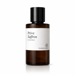 Fragrance World Prive Saffron EDP 60 ml — produit vu de face; composition complète; sur fond blanc