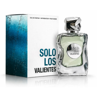 Fragrance World Solo Los Valientes EDP 100 ml — prodotto e confezione; primo piano; su sfondo bianco; inquadratura più larga
