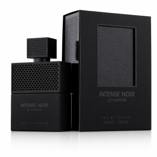 Fragrance World Intense Noir Le Parfum EDP 100 ml — упаковка товара; очень крупный план; на белом фоне