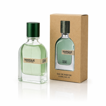 Fragrance World Marque 234 EDP 25 ml — товар и упаковка; крупный план; на белом фоне