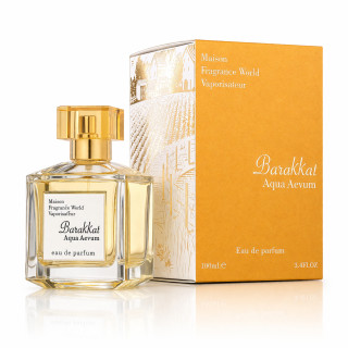 Fragrance World Barakkat Aqua Aevum EDP 100 ml — product en verpakking; close-up; op een witte achtergrond