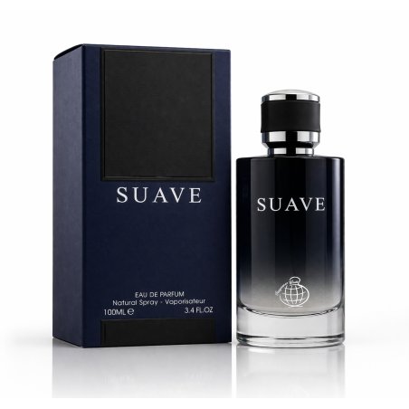 Fragrance World Suave EDP 100 ml — toode ja pakend; lähivaade; valgel taustal; lähim kadreering