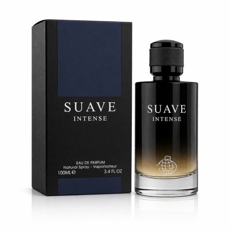 Fragrance World Suave Intense EDP 100 ml — produkt og emballage; nærbillede; på hvid baggrund