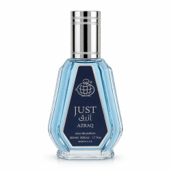 Fragrance World Just Azraq EDP 50 ml — товар спереди; крупный план; на белом фоне