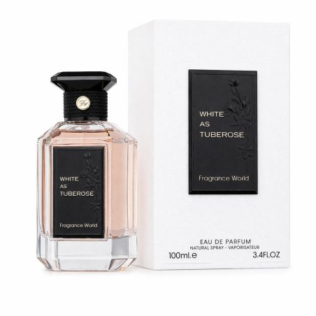 Fragrance World White As Tuberose EDP 100 ml — toode ja pakend; täiskompositsioon; valgel taustal