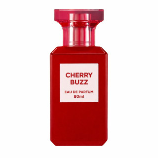 Fragrance World Cherry Buzz EDP 80 ml — product van voren; close-up; op een witte achtergrond