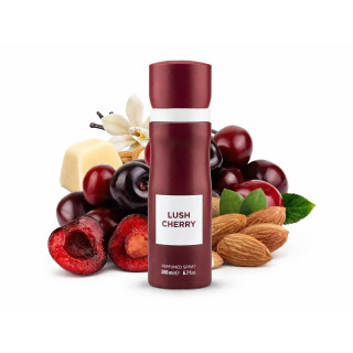 Fragrance World Lush Cherry 200 ml — widok produktu; pełna kompozycja; ze składnikami zapachu