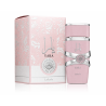 Lattafa Perfume Yara EDP 100 ml — товар и упаковка; полная композиция; на белом фоне; самый близкий кадр