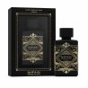 Lattafa Perfume Bade'e Al Oud Oud for Glory EDP 100 ml — toode ja pakend; väga lähivõte; valgel taustal