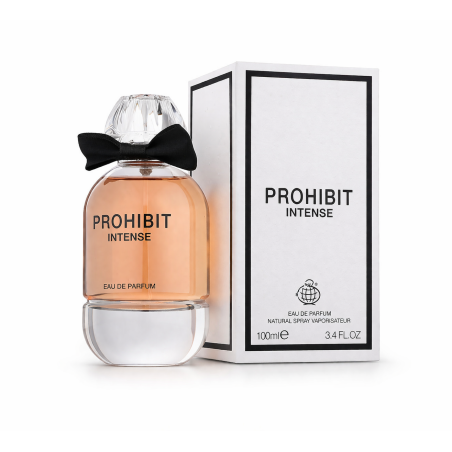 Fragrance World Prohibit Intense EDP 100 ml — Produktansicht; vollständige Komposition; auf weißem Hintergrund