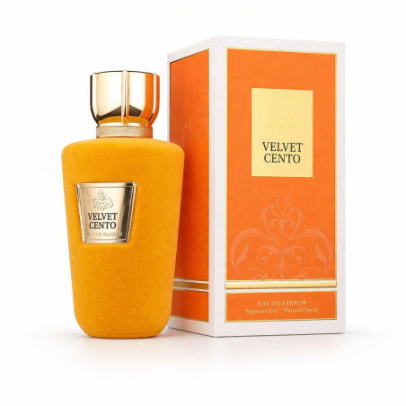 Fragrance World Velvet Cento EDP 100 ml — toode ja pakend; lähivaade; valgel taustal
