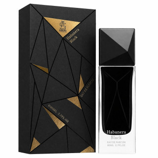 Aurora Scents Habanera Black EDP 80 ml — produkto pakuotė; stambus planas; baltame fone; artimiausias kadras