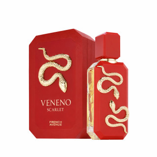 Fragrance World Veneno Scarlet Extrait de Parfum 100 ml — productverpakking; close-up; op een witte achtergrond